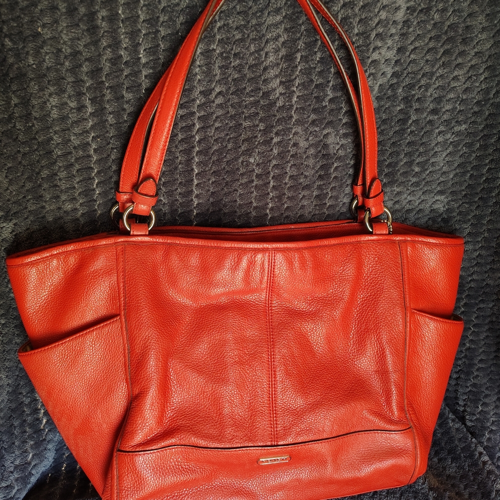 Coach Park Red Corral Leather Carrie Oversized Large Tote Purse Shoulder Bag